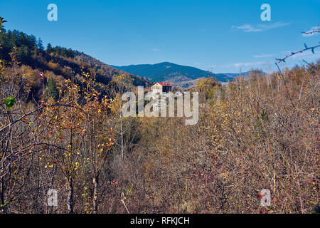 Paysage d'automne et feuilles jaunes. Maisons traditionnelles dans le village d'Ilica dans le parc national des montagnes de Kure, Kastamonu, Turquie Banque D'Images