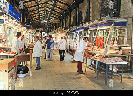 Marché de la viande dans le centre-ville d'Athènes, Grèce Banque D'Images