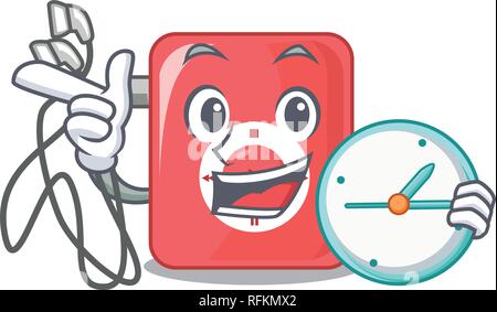 Avec horloge charcter lecteur mp3 au-dessus de table en bois vector illustration Illustration de Vecteur