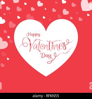 Happy Valentine's Day Greeting card main calligraphie écrit avec amour coeur sur fond rouge. Vector illustration. Illustration de Vecteur