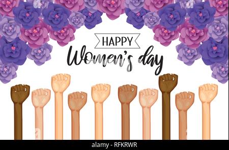 Les mains en l'alimentation avec des roses à la célébration de la journée de la femme Illustration de Vecteur