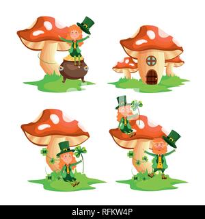 Set st patrick la femme et l'homme avec le champignon house Illustration de Vecteur