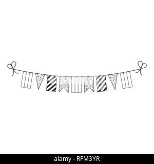 Bunting Décorations pour drapeaux pays triband horizontale de la fête nationale en contour noir modèle plat. Date de l'indépendance ou de la fête nationale c Illustration de Vecteur