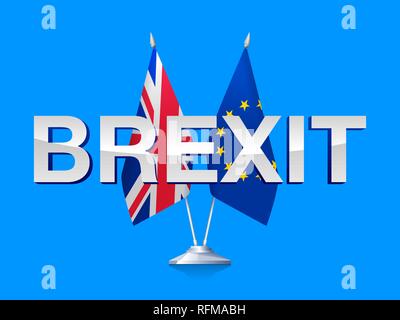 Brexit concept. Drapeaux de la Grande-Bretagne et de l'Union européenne isolé sur fond blanc. Vector illustration Illustration de Vecteur