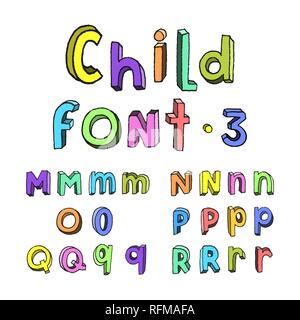 Dessin animé pour enfants alphabet coloré à la main. Partie trois Illustration de Vecteur