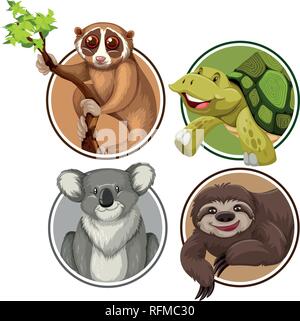 Ensemble d'animaux exotiques dans l'illustration de la bannière circle Illustration de Vecteur