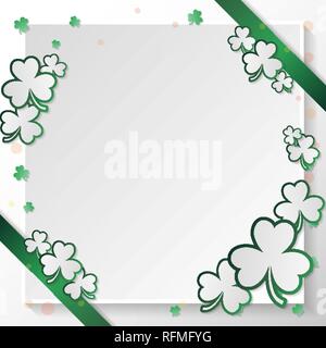 Irish square bandeau web. Composition avec trèfle vert, bandes et carré blanc dans l'espace de copie. L'art du papier traditionnel. Vector illustration. Illustration de Vecteur