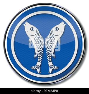 Signe de la guilde pêcheur et deux poissons Illustration de Vecteur