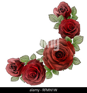 Roses Art Design . Cadre fait roses, feuilles vertes fond de la Saint-Valentin avec des roses. Valentines Day card concept. Banque D'Images