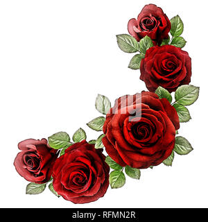 Roses Art Design . Cadre fait roses, feuilles vertes fond de la Saint-Valentin avec des roses. Valentines Day card concept. Banque D'Images