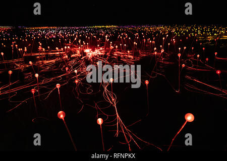 Domaine de la lumière de nuit d'Uluru à lumière d'une installation artistique avec la plupart du temps des feux rouges Banque D'Images