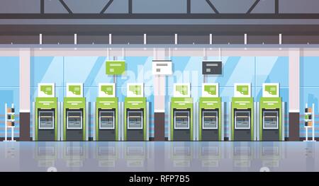 Distributeur automatique de ligne de guichet automatique de l'argent centre terminaux de paiement bancaire concept des opérations financières de la banque moderne équipement intérieur bureau télévision bannière horizontale Illustration de Vecteur