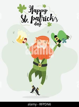 Lutin mignon avec de la bière et pipe Illustration de Vecteur