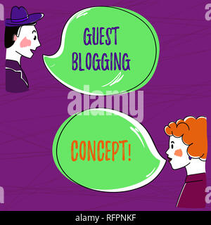 Signe texte montrant Blogging invité Concept. Photo conceptuelle l'écriture d'un blog qui sera publié sur un autre blog homme dessiné à la main et ne parler d'analyse pho Banque D'Images