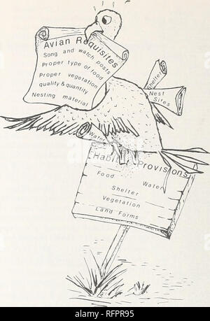 . Actes du Colloque sur la gestion des forêts et des Habitats pour la gamme Gibier, du 6 au 9 mai 1975, Tucson, Arizona. La conservation des oiseaux Les oiseaux ; Congrès Congrès de l'habitat ; la gestion des parcours d'amélioration de l'habitat de la faune ; congrès congrès. INTRODUCTION Une communauté aviaire, par définition, est tout simplement un ensemble d'espèces existantes, à l'ensemble d'une zone définissable qui fournit les exigences spécifiques de l'espèce. Chaque espèce est limitée dans ses choix de l'habitat par divers, physiologiques, psychologiques et morphologiques caractéristiques écologiques. Une espèce ne peut exister que dans les habitats où Banque D'Images