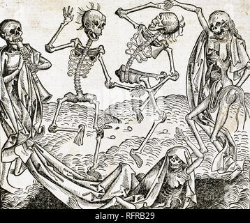 La danse de la mort (1493) de Michael Wolgemut, du Liber Chronicarum par Hartmann Schedel. La gravure. Banque D'Images