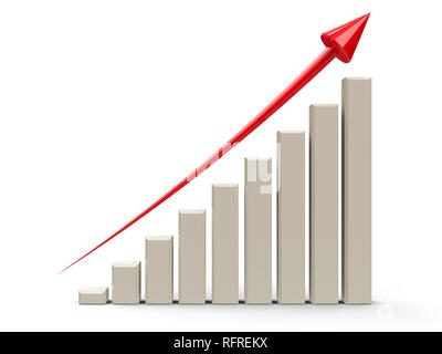 Business graph avec flèche rouge vers le haut représente la croissance, le rendu en trois dimensions, 3D illustration Banque D'Images