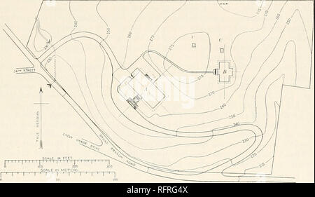 . Carnegie Institution of Washington publication. Bâtiments de Recherche 187 enlevé pour permettre l'espace. En raison de la topographie et l'desirabiUty approacli de facile pour le bâtiment principal, une quantité considérable de grades est nécessaire. Environ 5 000 verges cubes de terre ont été déplacés dans le classement préliminaire et dans la con- struction de l'roadv-ay, dans le parc. Le 1 mai, 191,3, l'entrepreneur a commencé la construction de la paix. Bâtiment principal (siège et laboratoire). Après un examen attentif, l'emplacement du bâtiment principal sur l'acquis intestinal a été choisi, comme le montre l'Figu Banque D'Images