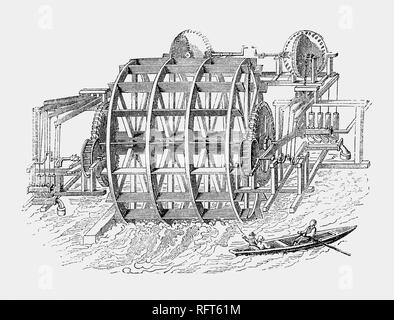 Le 24 décembre, en 1582, le Hollandais Pieter Maritz's London Bridge Waterworks a commencé à fournir de l'eau douce de la Tamise jusqu'à des maisons privées dans la ville de Londres. L'appareil de recherche-rachitique plutôt bien fonctionné, mais a été détruit dans le grand incendie de 1666. Remplacé par son petit-fils, continueing en usage jusqu'à la dépose du pont en 1822. L'aqueduc a été l'une des plus grandes entreprises de l'eau à Londres dont la croissance initiale était liée à l'expansion de la ville, mais limité dans le dix-huitième siècle parce que ses tuyaux n'a pas pu atteindre l'expansion des banlieues. Banque D'Images