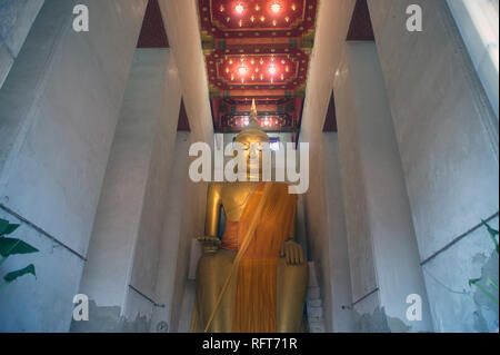 Un énorme bouddha assis droit nommé est Luang Pho' à 23 mètres de hauteur, est inscrit dans la chapelle principale de Wat Pa Lelai Worawihan temple en Thaïlande. Banque D'Images