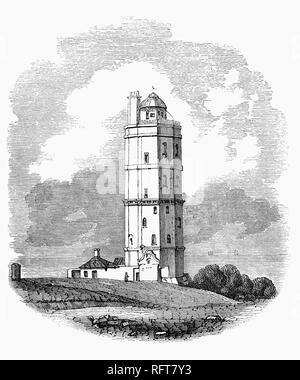 L'avant-pays du Nord Phare sur la pointe de craie sur la côte du Kent de sud-est de l'Angleterre. Le phare original a été incendié à l'année 1683, et remplacé à la fin de ce même siècle avec une forte structure octogonale de flint. Érigée sur le haut était une grille de fer très ouvert à l'air dans lequel un feu a été maintenu pendant la nuit. flamboyant Autour de 1732 le haut de ce phare a été recouverte d'une sorte de lanterne avec de grandes fenêtres à guillotine avec le feu a été maintenu par des soufflets. Cependant, le plan ne s'est pas bien et de nombreux navires ont été perdus sur les sables de ne pas voir la lumière. Banque D'Images