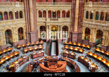 Salle de lecture principale, Bibliothèque du Congrès, Washington D.C., Etats-Unis d'Amérique, Amérique du Nord Banque D'Images