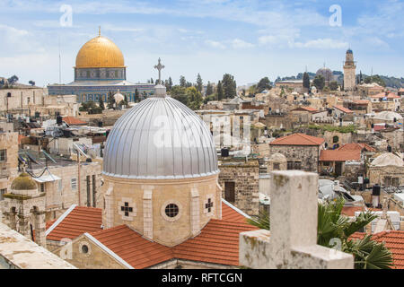 Avis de Dôme du Rocher et de la Vieille Ville, site du patrimoine mondial de l'UNESCO, Jérusalem, Israël, Moyen Orient Banque D'Images