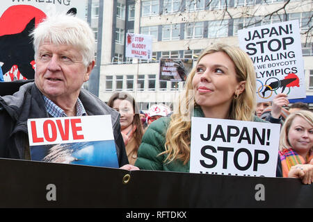 Le centre de Londres, UK 26 Jan 2019 - L'ancien ministre des Affaires étrangères, Boris Johnson's amie Carrie Symonds (R) participe à la manifestation contre la chasse baleinière japonaise de démonstration dans le centre de Londres avec Stanley Johnson (L). Credit : Dinendra Haria/Alamy Live News Banque D'Images