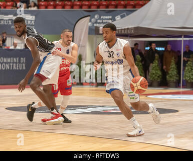 Montreux, Suisse. 26 janvier, 2019. Quatre FINALES DE LA LIGUE SUISSE DE BASKET (SBL) CUP 2019 FRIBOURG OLYMPIC VS SAM MASSAGNO-Fribourg Olympic Vs Sam Massagno au staduim Pierrier à Montreux en Suisse, (demi-finale) 26-01-2019. Crédit : Eric Dubost/Alamy Live News Banque D'Images