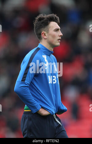 Stoke on Trent, dans le Staffordshire, au Royaume-Uni. 26 janvier, 2019. Preston North End defender Josh Earl (3) au cours de l'EFL Sky Bet Championship match entre Stoke City et Preston North End au Bet365 Stadium, Stoke-on-Trent, Angleterre le 26 janvier 2019. Photo par Jurek Biegus. Usage éditorial uniquement, licence requise pour un usage commercial. Aucune utilisation de pari, de jeux ou d'un seul club/ligue/dvd publications. Credit : UK Sports Photos Ltd/Alamy Live News Banque D'Images