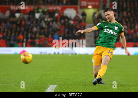 Stoke On Trent, dans le Staffordshire, au Royaume-Uni. 26 janvier, 2019. Andrew Hughes de Preston North End en action. Match de championnat Skybet EFL, Stoke City v Preston North End au Bet365 Stadium à Stoke on Trent le samedi 26 janvier 2019. Cette image ne peut être utilisé qu'à des fins rédactionnelles. Usage éditorial uniquement, licence requise pour un usage commercial. Aucune utilisation de pari, de jeux ou d'un seul club/ligue/dvd publications. Photos par Chris Stading/Andrew Orchard la photographie de sport/Alamy live news Crédit : Andrew Orchard la photographie de sport/Alamy Live News Banque D'Images