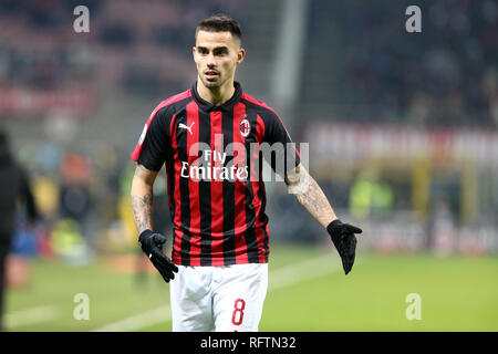 Milano, Italie. 26 janvier, 2019. Suso de l'AC Milan en action au cours de la série d'un match de football entre l'AC Milan et SSC Napoli. Crédit : Marco Canoniero/Alamy Live News Banque D'Images