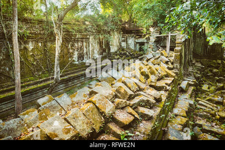 Beng Mealea ou Bung Mealea temple à matin. Siem Reap. Le Cambodge. Panorama Banque D'Images