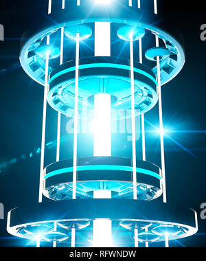 Rayon de lumière, l'acheminement de l'énergie, de l'énergie création, science et fiction, vaisseau spatial, faisceau laser, de l'infrastructure de l'avenir. Faisceau photonique, l'acheminement Banque D'Images