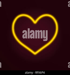 Coeur néon doré sur fond sombre avec l'exemplaire de l'espace pour votre texte. Banque D'Images