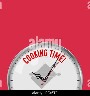 Le temps de cuisson. Blanc horloge avec slogan de motivation. Metal analogique Watch avec le verre. Vector illustration isolé sur fond de couleur solide. Cutt Illustration de Vecteur