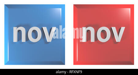 Le bleu et le rouge couple de boutons carrés novembre - le rendu 3D illustration Banque D'Images