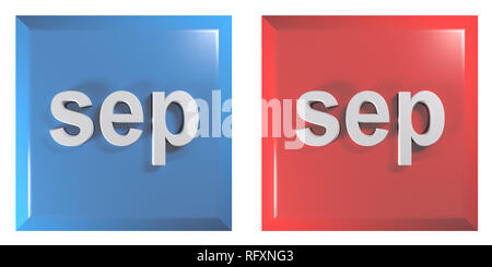 Le bleu et le rouge couple de boutons carrés septembre - le rendu 3D illustration Banque D'Images