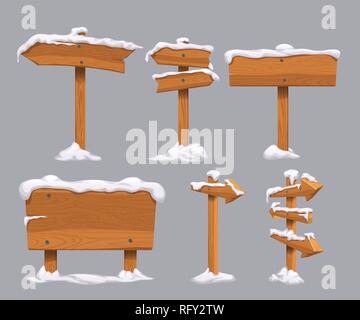 Les panneaux en bois fixés avec de la neige Illustration de Vecteur
