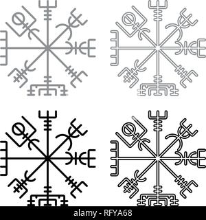 Vegvisir compas compas de navigation runique galdrastav symbole icon set gris noir vecteur de couleur I Contours style plat simple image Illustration de Vecteur