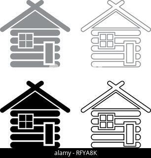 Maison en bois modulaire bois grange avec des cabanes en bois chalet maisons modulaires icon set vecteur de couleur gris noir style j'esquisse télévision simple image Illustration de Vecteur