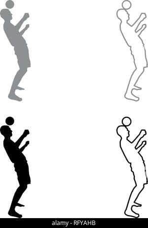 L'homme frappe la balle sur la tête. Joueur de foot ball robinets avec sa tête concept Football tour de jonglerie avec ball icon set couleur gris noir vector illustrat Illustration de Vecteur