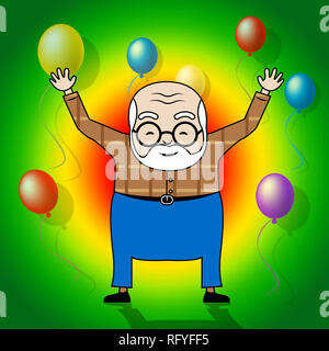 Joyeux Anniversaire Papi ballons que surprise d'accueil pour grand-père. Meilleurs Vœux à grand-père - 3d illustration Banque D'Images