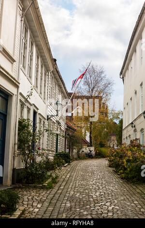 Lille Markeveien, une vieille rue du quartier Nordnes, Bergen, Hordaland, Norvège Banque D'Images