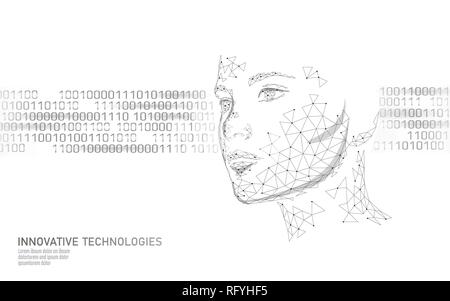 Poly faible femme humain face à l'identification biométrique. Le concept de système de reconnaissance. Données personnelles l'accès à l'innovation technologique. 3D Illustration de Vecteur