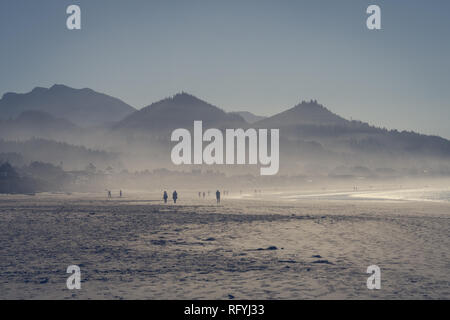 L'océan entre dans la brume au coucher du soleil à Cannon Beach, Oregon, USA. Banque D'Images