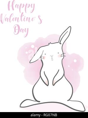 Lapin mignon en cartoon style. Valentines Day thème. Lettrage dessiné à la main. Vector illustration. Éléments pour carte de souhaits, affiches, bannières. T-shirt, n Illustration de Vecteur