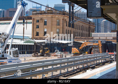 Janvier 2019 : travaux de la Terre et de la construction à la gare centrale de Sydney en vue de la nouvelle ligne ferroviaire du nord ouest de Sydney Banque D'Images