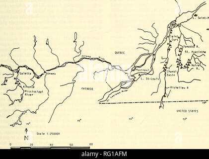 . La Canadian field-naturaliste. 1988 Parker : Mise à jour de statut de chevalier de rivière 143 L. Saint-Pierre. UNITED STATFS Figure 3. Répartition du chevalier de rivière (Moxostoma carinatum),, dans la rivière des Outaouais et du Saint-Laurent. Un Sites de capture de la pêche sur la rivière Richelieu peut augmenter le taux de mortalité au-delà de ce qui est normalement prévu. Habitat Le chevalier de rivière se produit dans les rivières et lacs fluviaux dans son aire de répartition canadienne. Un examen des localités de capture suggère plusieurs similitudes dans l'habitat y compris une propension des eaux qui coule dans le flux principal de modérer aux grandes rivières, Banque D'Images