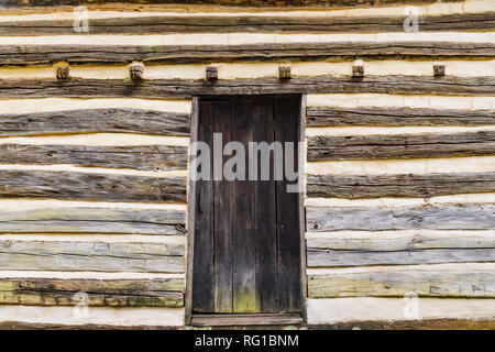 Old weathered Wooden Door on a log cabin Banque D'Images